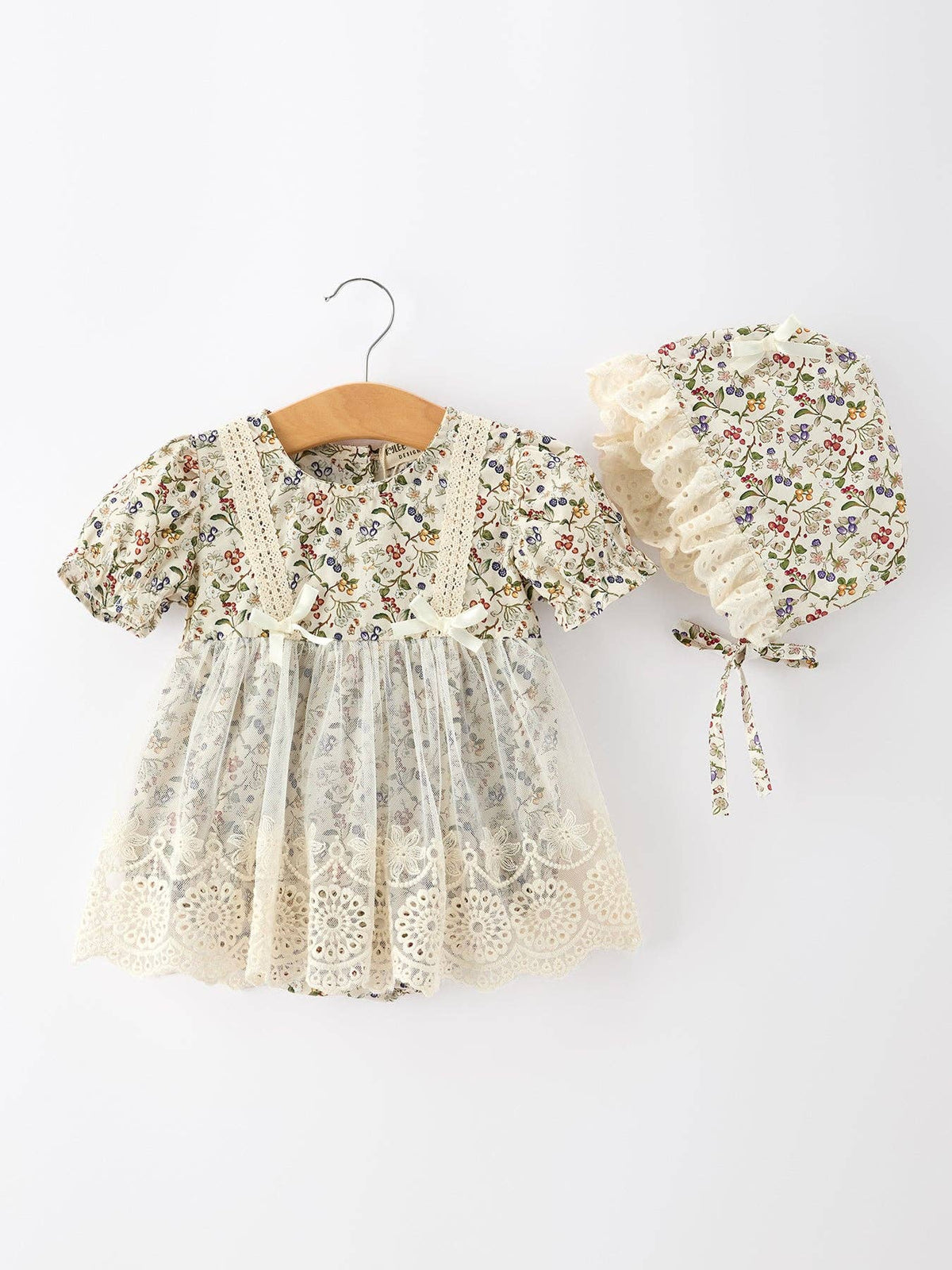 Floral Lace Baby Girl Romper With Bow Ruffle And Hat